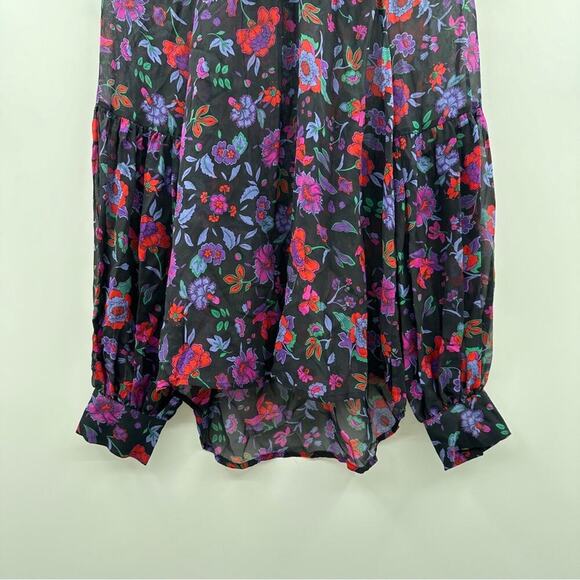 Veronica Beard Cicely Silk Multicolor‎ Floral Print Long Sleeve Blouse Sz 8 - Picture 5 of 9